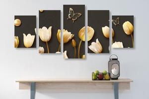 5-dielny obraz tulipány so zlatým motívom - 100x50