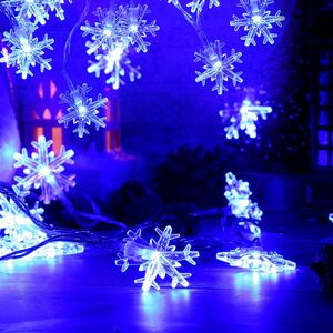 Vnútorná LED vianočná reťaz so snehovými vločkami, modrá, 3m, 28 LED