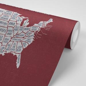 Samolepiaca tapeta náučná mapa USA s bordovým pozadím - 225x150