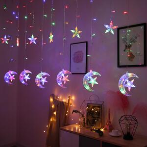 Vnútorný LED vianočný záves - Hviezdička v objatí mesiaca, 3m, 138 LED Farba: Rôznofarebná