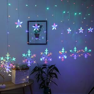Vnútorný LED vianočný záves - snehové vločky, 3m, 138 LED, rôzne farby na výber Farba: Rôznofarebná