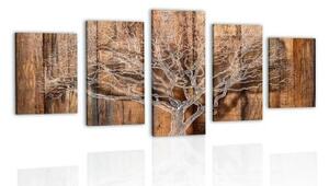 5-dielny obraz strom s imitáciou dreveného podkladu - 200x100