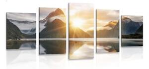 5-dielny obraz krásny východ slnka na Novom Zélande - 100x50