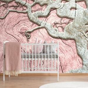 Samolepiaca tapeta abstraktný strom na dreve s ružovým kontrastom - 450x300
