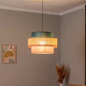 Závesná lampa Trio, jutové tienidlo, benzínová/prírodná hnedá/oranžová Ø
