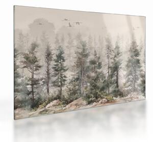 Sklenený obraz - Borovicový les I., aquarel (70x50 cm)