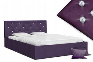 Luxusná manželská posteľ CRYSTAL fialová 140x200 s dreveným roštom