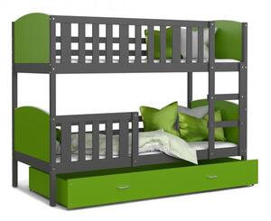 Detská poschodová posteľ TAMI 80x160 cm so šedou konštrukciou v zelenej farbe