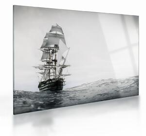 Sklenený obraz - Loď plávajúca po oceáne (70x50 cm)