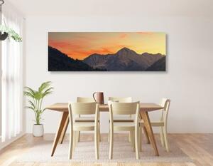 Obraz západ slnka na horách - 120x40