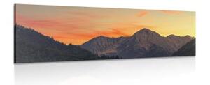 Obraz západ slnka na horách - 120x40
