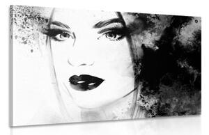 Obraz módny ženský portrét v čiernobielom prevedení - 90x60