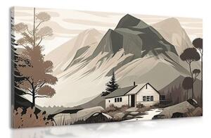 Obraz škandinávska chata v horách - 90x60