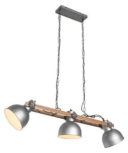 Priemyselná závesná lampa oceľová s drevom 3 -svetlá - Mango
