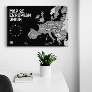 Obraz náučná mapa s názvami krajín európskej únie v čiernobielom prevedení - 60x40