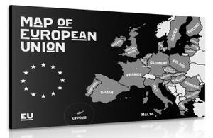 Obraz náučná mapa s názvami krajín európskej únie v čiernobielom prevedení - 90x60