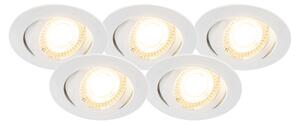 Sada 5 zapustených bodových svetiel biela vrátane LED 3-stupňových stmievateľných - Mio