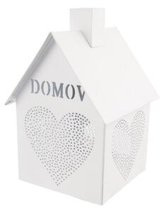 InDecor Kovový svietnik Domček - Domov biela, 12 x 12 x 17 cm
