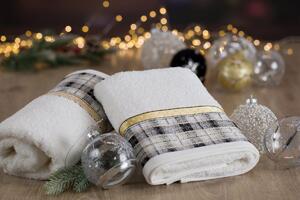 Bavlnený vianočný uterák biely so žakárovým okrajom Biela
