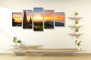 5-dielny obraz ranný východ slnka nad Thajskom - 100x50