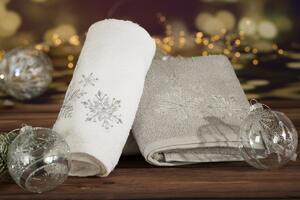 Bavlnený vianočný uterák sivý s jemnou striebornou vyšívkou Sivá
