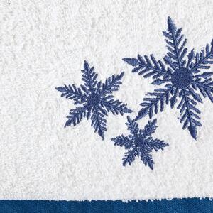 Bavlnený uterák s modrou vianočnou vyšívkou Biela