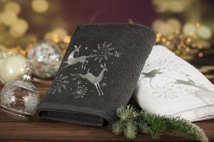 Bavlnený vianočný uterák sivý so sobmi Sivá