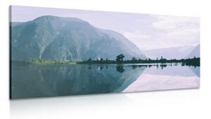 Obraz maľované hory pri jazere - 100x50
