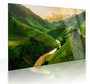 Sklenený obraz - Ryžové terasy Mu Cang Chai (70x50 cm)