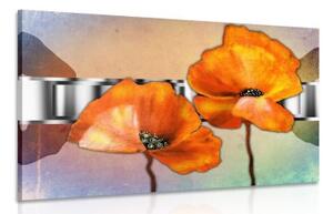 Obraz oranžové kvety maku v orientálnom štýle - 120x80