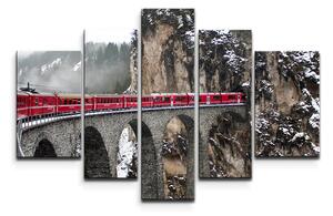 Sablio Obraz - 5-dílný Vlak na moste 2 - 125x90 cm