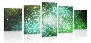5-dielny obraz Mandala s galaktickým pozadím v odtieňoch zelenej - 100x50