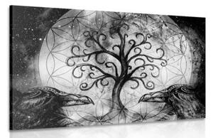 Obraz magický strom života v čiernobielom prevedení - 60x40