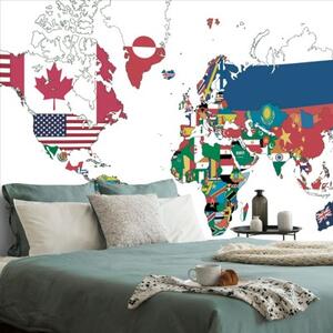Samolepiaca tapeta mapa sveta s vlajkami s bielym pozadím - 225x150