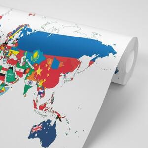 Samolepiaca tapeta mapa sveta s vlajkami s bielym pozadím - 225x150
