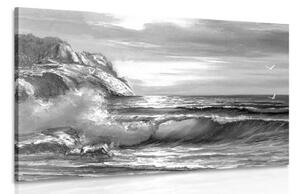Obraz ráno na mori v čiernobielom prevedení - 60x40