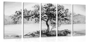 5-dielny obraz orientálna čerešňa v čiernobielom prevedení - 200x100