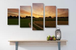 5-dielny obraz zapadajúce slnko nad krajinou - 100x50