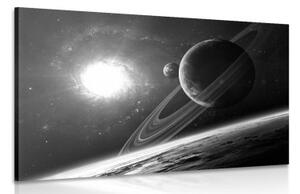 Obraz planéta vo vesmíre v čiernobielom prevedení - 120x80
