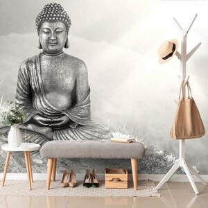 Samolepiaca tapeta čiernobiely Budha v meditujúcej polohe - 375x250