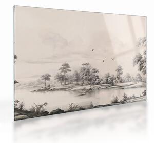 Sklenený obraz - Vintage kresba krajiny (70x50 cm)