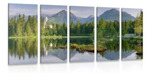 5-dielny obraz nádherná panoráma hôr pri jazere - 100x50