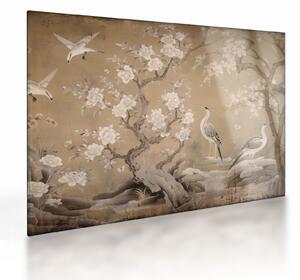 Sklenený obraz - Kreslená japonská krajina (70x50 cm)