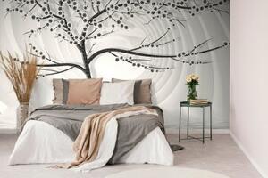 Samolepiaca tapeta moderný čiernobiely strom na abstraktnom pozadí - 450x300