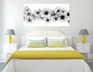 Obraz čerešňové kvety v čiernobielom prevedení - 100x50
