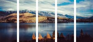 5-dielny obraz zapadajúce slnko nad jazerom - 100x50