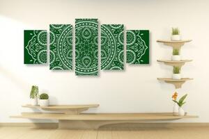 5-dielny obraz jemná etnická Mandala v zelenom prevedení - 100x50