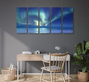 5-dielny obraz polárna žiara nad oceánom - 100x50