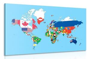 Obraz mapa sveta s vlajkami - 120x80