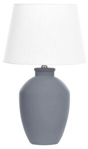 Stolná lampa sivý keramický podstavec biele ľanové tienidlo minimalistický dizajn